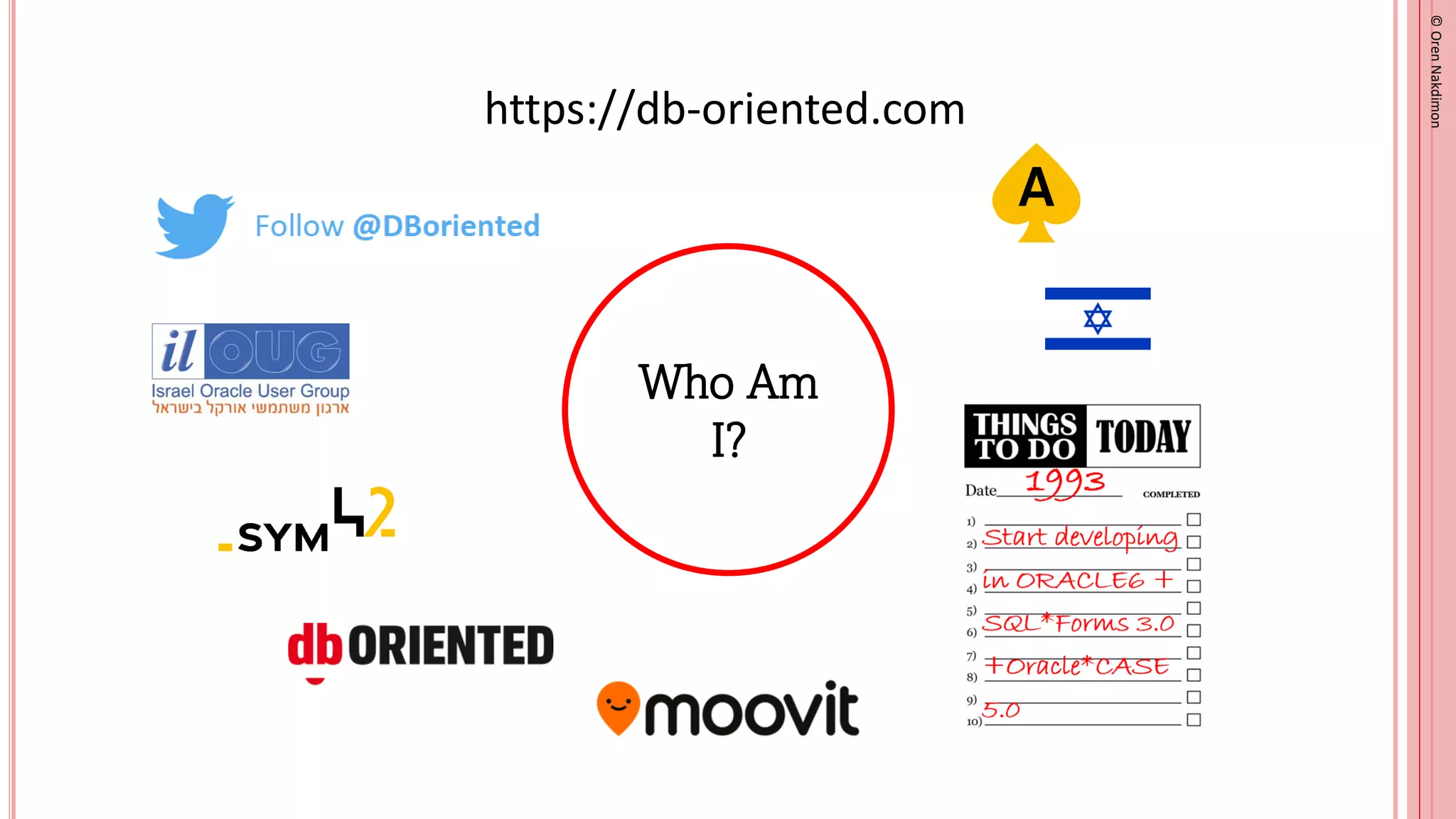 ©
Oren
Nakdimon
©
Oren
Nakdimon
https://db-oriented.com
Who Am
I?
 