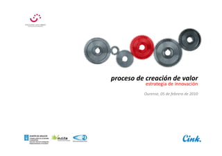 proceso	
  de	
  creación	
  de	
  valor	
  
                        estrategia	
  de	
  innovación	
  




proceso	
  de	
  creación	
  de	
  valor	
  
                 estrategia	
  de	
  innovación	
  
                Ourense,	
  05	
  de	
  febrero	
  de	
  2010	
  
 
