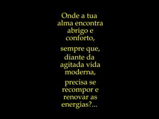 Onde a tua  alma encontra abrigo e conforto, sempre que, diante da  agitada vida moderna, precisa se recompor e renovar as energias?...  