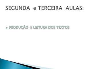 PRODUÇÃO  E LEITURA DOS TEXTOSSEGUNDA  e TERCEIRA  AULAS: 