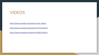 VIDEOS
https://www.youtube.com/watch?v=0nIa_qhkvgc
https://www.youtube.com/watch?v=h17V1mdU1hY
https://www.youtube.com/watch?v=4QPU1VpPn2s
 