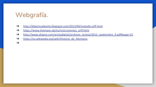 ➔ http://didacticadearte.blogspot.com/2013/04/metodo-orff.html
➔ https://www.thomann.de/es/instrumentos_orff.html
➔ http://www.afapna.com/aristadigital/archivos_revista/2012_septiembre_0.pdf#page=31
➔ https://es.wikipedia.org/wiki/Historia_de_Alemania
➔
Webgrafía.
 