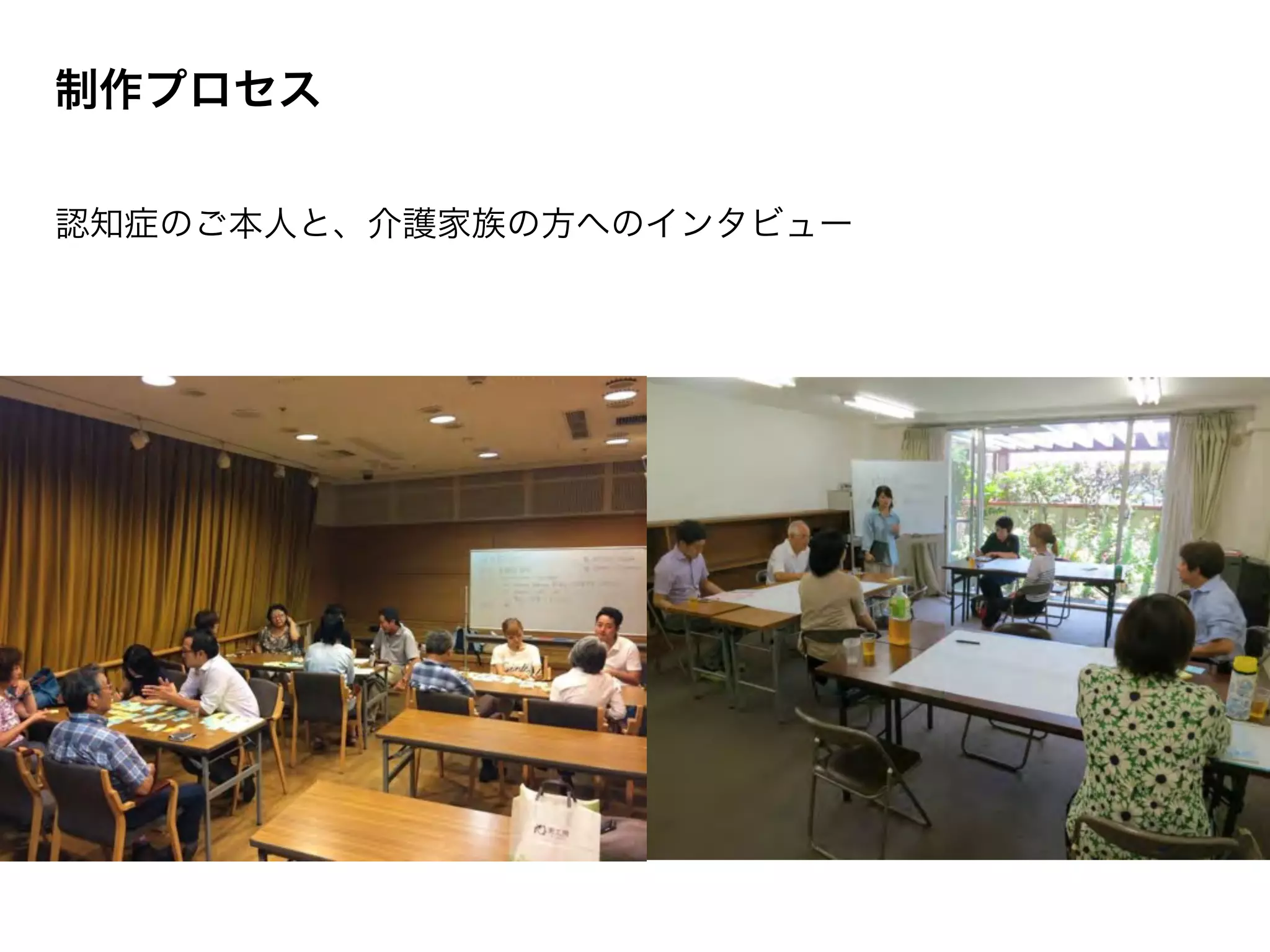 制作プロセス 
認知症のご本人と、介護家族の方へのインタビュー 
 
