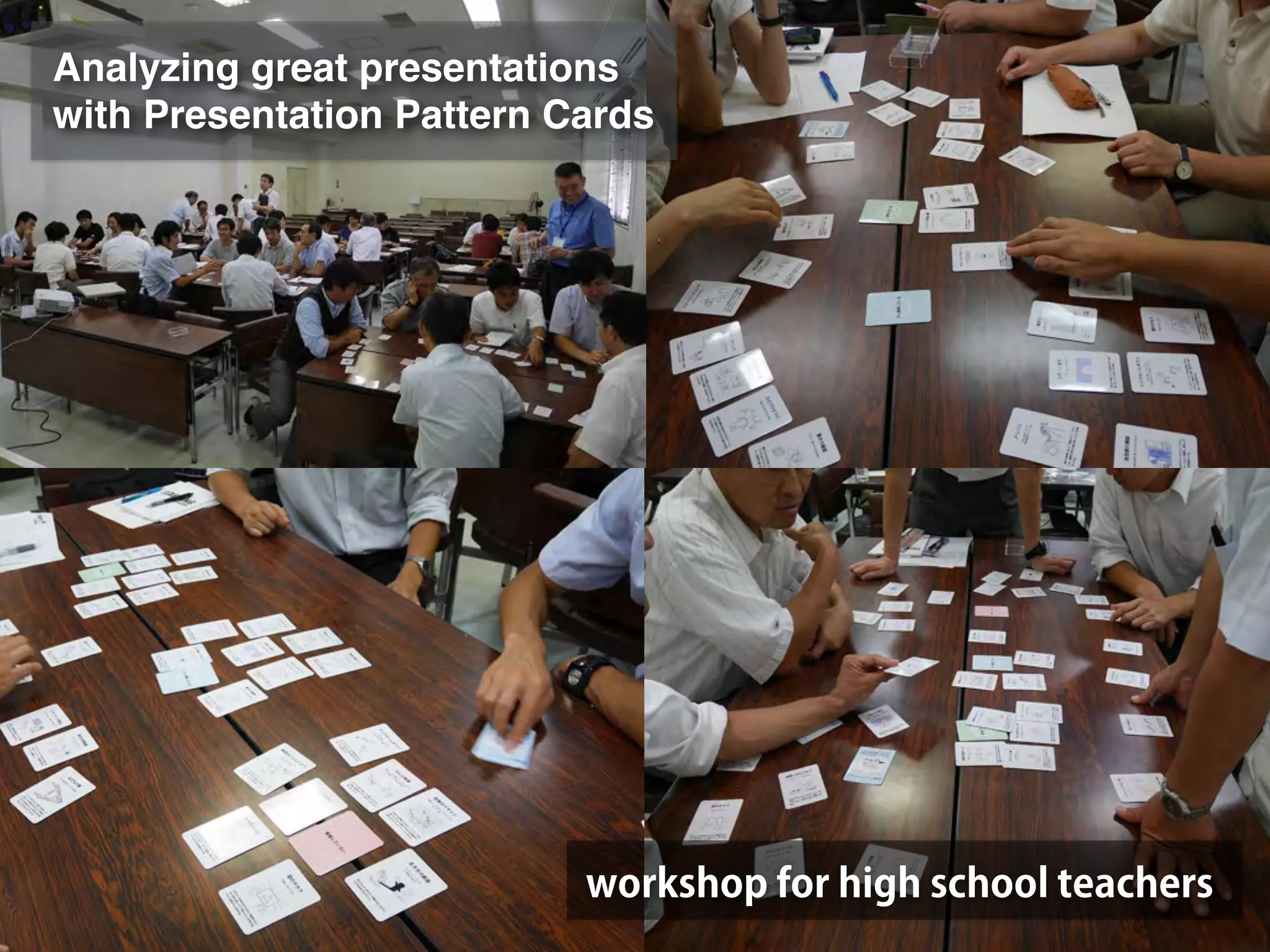 Analyzing great presentations! 
with Presentation Pattern Cards 
workshop for high school teachers 
 
