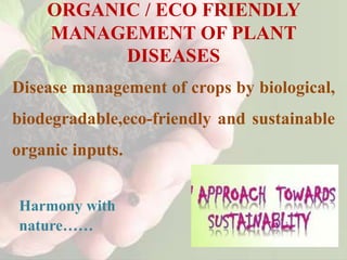 ORGANIC / ECO FRIENDLY
MANAGEMENT OF PLANT
DISEASES
Disease management of crops by biological,
biodegradable,eco-friendly and sustainable
organic inputs.
Harmony with
nature……
 