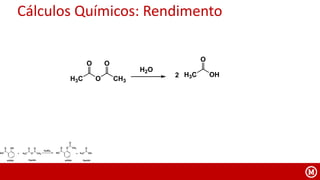 Cálculos Químicos: Rendimento
HO
O O CH3
O
HO
O OH
H3C O
O
CH3
O
+
H2SO4
H3C OH
O
+
sólidosólido líquido líquido
H3C O
O
CH3
O
H2O
H3C OH
O
2
 