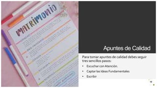Introduzca su logotipo o su
nombre aquí
Apuntes de Calidad
Para tomar apuntes de calidad debes seguir
tres sencillos pasos:
• Escuchar conAtención.
• Captar las Ideas Fundamentales
• Escribir
15
 