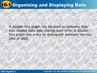 A double-line graph can be used to compare how two related data sets change over time. A double-line graph has a key to distinguish between the two sets of data.  