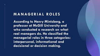 Managerial Rol The functions, roles, and skills of a manager | PDF