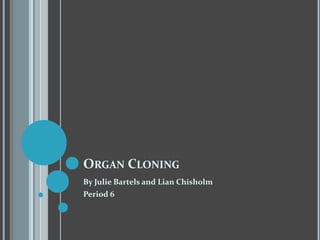 Organ Cloning By Julie Bartels and Lian Chisholm Period 6 