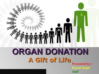 ORGAN DONATIONORGAN DONATION
A Gift of LifeA Gift of Life Presented by:-
Kunal Singh
1665
 