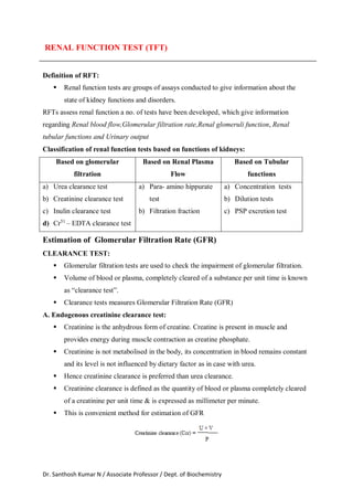Rft Classification Comprehensive notes of Liver, Thyroid, and Renal Function Tests | PDF