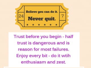 Believe you can do it.
Never quit.
24 7
 