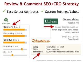 Review & Comment SEO+CRO Strategy
Easy-Select Attributes Custom Settings/Labels
:: Organic Conversion Optimization - Angie Schottmuller @aschottmuller - Three Deep Marketing
 