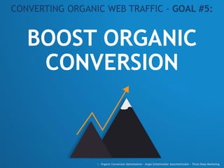 BOOST ORGANIC
CONVERSION
CONVERTING ORGANIC WEB TRAFFIC - GOAL #5:
:: Organic Conversion Optimization - Angie Schottmuller @aschottmuller - Three Deep Marketing
 