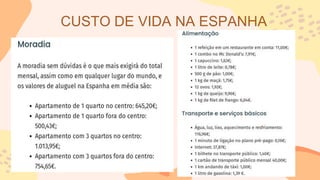 CUSTO DE VIDA NA ESPANHA
 