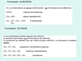 Formulación ALDEHÍDOS
Formulación CETONAS
 