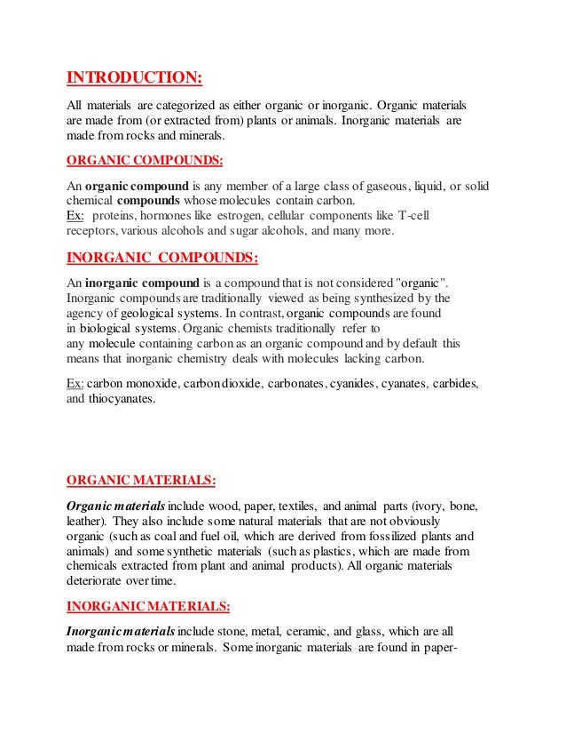 Organic And Inorganic Substances