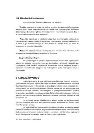 Série Produtor Rural - Edição Especial28
9 ADUBAÇÂO VERDE
A adubação verde é uma prática recomendada nos sistemas orgânico...