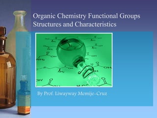 Organic Chemistry Functional Groups
Structures and Characteristics
By Prof. Liwayway Memije-Cruz
 