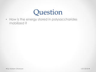 Question
• How is the energy stored in polysaccharides
mobilized ?
1/21/2018By Mariam Ohanyan
 