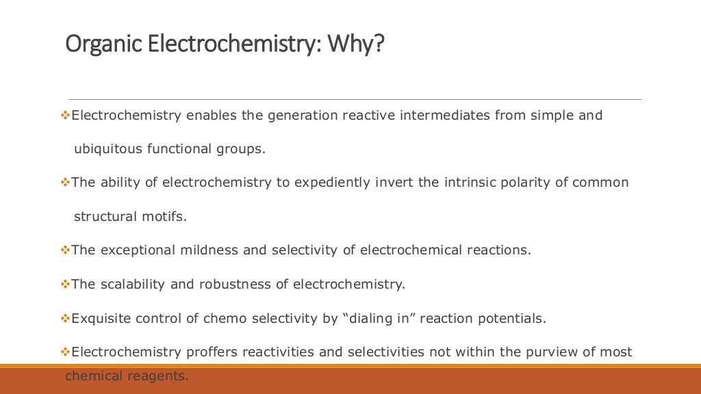 Organic electrochemistry applications