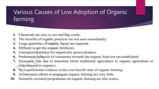 Various Causes of Low Adoption of Organic
farming
 