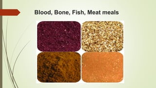 Blood, Bone, Fish, Meat meals
 