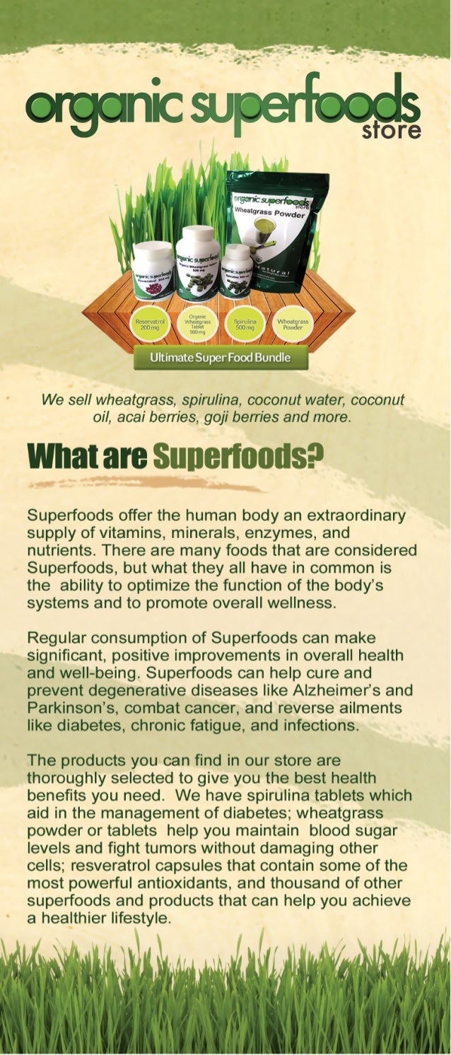 Organic Superfoods Store Superfood products' brochure
