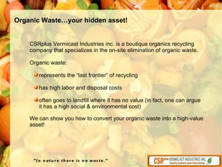 Organic Waste…your hidden asset! “ In nature there is no waste.” ,[object Object],[object Object],[object Object],[object Object],[object Object],[object Object]
