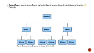  Específicos: Muestran en forma particular la estructura de un área de la organización [2].
Ejemplo:
 