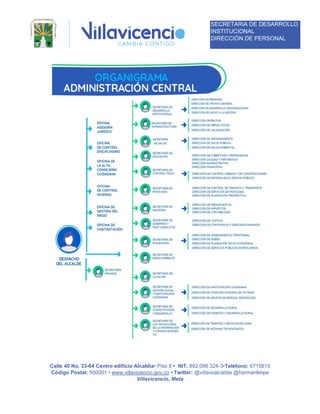 Calle 40 No. 33-64 Centro edificio Alcaldía• Piso 8 • NIT. 892.099.324-3•Teléfono: 6715815
Código Postal: 500001 • www.villavicencio.gov.co • Twitter: @villavoalcaldia @harmanfelipe
Villavicencio, Meta
SECRETARIA DE DESARROLLO
INSTITUCIONAL
DIRECCIÓN DE PERSONAL
 