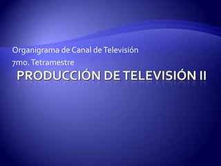 Producción de Televisión II Organigrama de Canal de Televisión 7mo. Tetramestre 