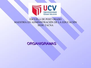 ESCUELA DE POST GRADO
MAESTRÍA EN ADMINISTRACIÓN DE LA EDUCACIÓN
SEDE TACNA

ORGANIGRAMAS

1

 