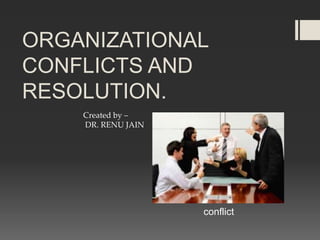 ORGANIZATIONAL
CONFLICTS AND
RESOLUTION.
conflict
Created by –
DR. RENU JAIN
 