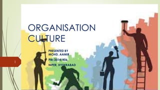 ORGANISATION
CULTURE
PRESENTED BY
MOHD. AAMIR
PM/2014/406
NIPER, HYDERABAD
1
 