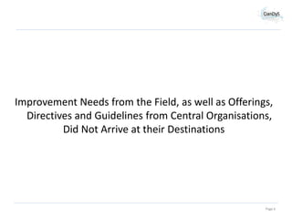 Improvement Needs from the Field, as well as Offerings,
Directives and Guidelines from Central Organisations,
Did Not Arrive at their Destinations

Page 6

 