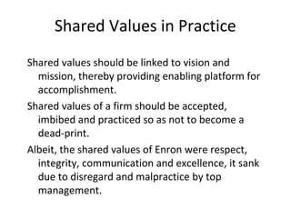 Shared Values And Vision Organisational strategic framework & road map | PPT