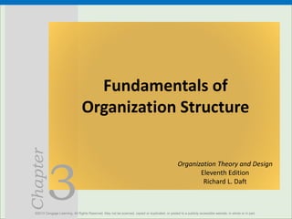 3
Chapter
Fundamentals of
Organization Structure
©2013 Cengage Learning. All Rights Reserved. May not be scanned, copied or duplicated, or posted to a publicly accessible website, in whole or in part.
Organization Theory and Design
Eleventh Edition
Richard L. Daft
 