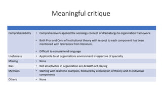 Language Comprehensibility Examples Organisation as Theatre | PPTX
