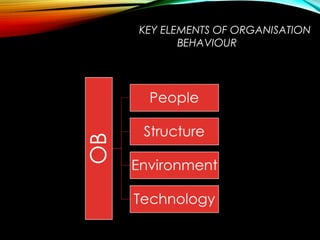 KEY ELEMENTS OF ORGANISATION
BEHAVIOUR
 