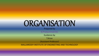 ORGANISATIONPrepared by
B.Pradyumna(CSE)
Guidance by
T.Kiran
(Assistant Professor)
MALLAREDDY INSTITUTE OF ENGINEETING AND TECHNOLOGY
 