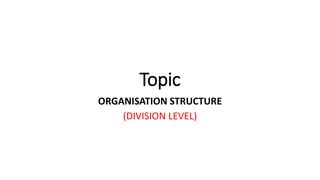 Topic
ORGANISATION STRUCTURE
(DIVISION LEVEL)
 