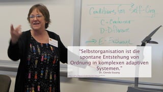 “Selbstorganisation ist die
        spontane Entstehung von
     Ordnung in komplexen adaptiven
                Systemen.”
                                                                         Dr. Glenda Eoyang
Eoyang, G. H. (2001). Conditions For Self-Organizing In Human Systems. Unveröffentlicht.
Bild: Kevin Dooley, http://www.ﬂickr.com/photos/pagedooley/3318546402/
 