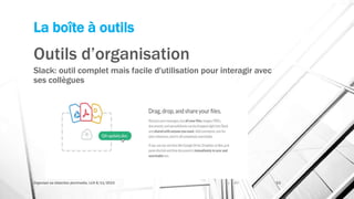 La boîte à outils
Outils d’organisation
Slack: outil complet mais facile d'utilisation pour interagir avec
ses collègues
Organiser sa rédaction plurimedia, LLN 6/11/2015 53
 