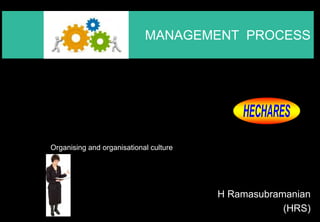 MANAGEMENT PROCESS 
H Ramasubramanian 
(HRS) 
Organising and organisational culture 
 