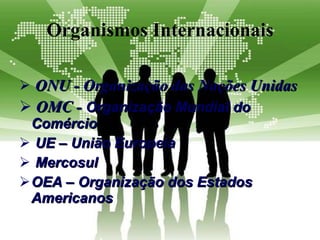 Organismos Internacionais ,[object Object],[object Object],[object Object],[object Object],[object Object]