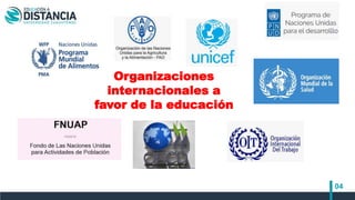 04
Organizaciones
internacionales a
favor de la educación
 