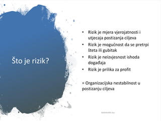 Projekat Rizik Primjer Organizacije i upravljanje rizicima | PPTX