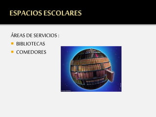 ÁREAS DE SERVICIOS :
 BIBLIOTECAS
 COMEDORES
 